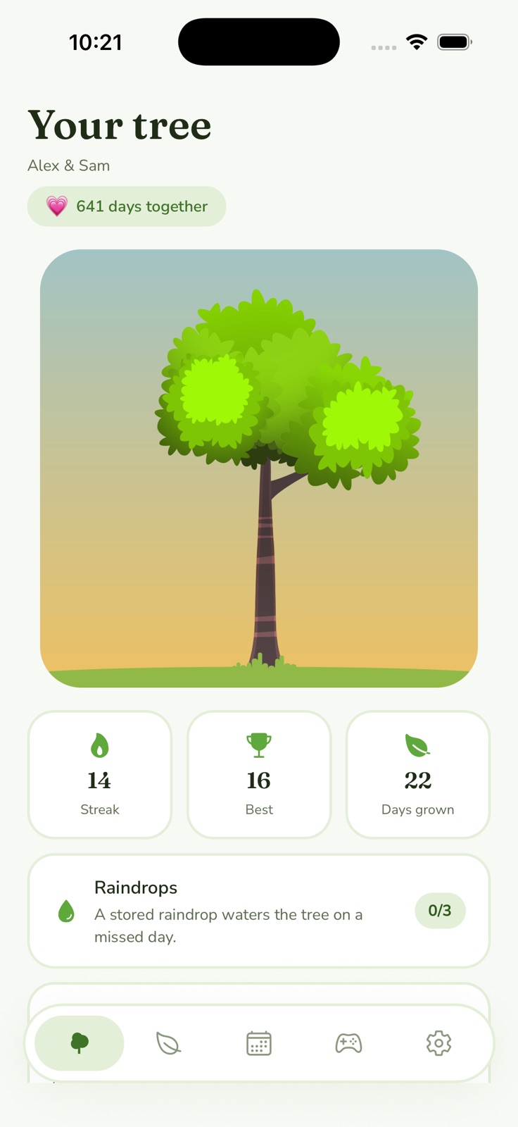 The couple's shared tree, grown over 22 days with a 14-day streak